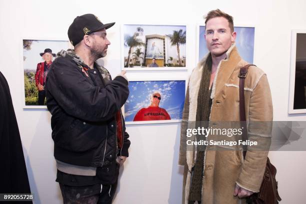 Danny Minnick and Kurt McVey attend the "Anton Yelchin: Provocative Beauty" Opening Night Exhibition at De Buck Gallery on December 13, 2017 in New...