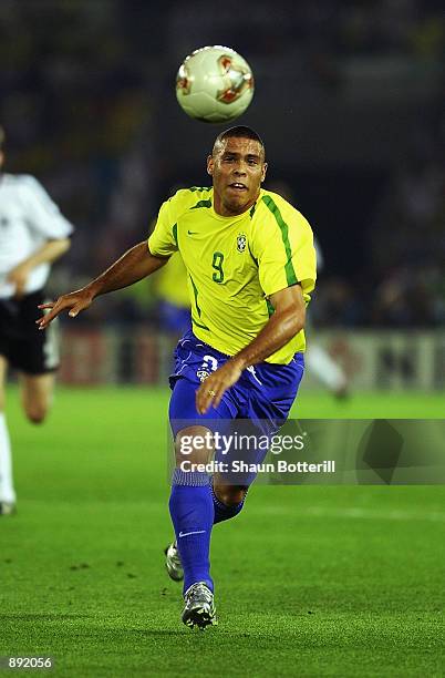 Ronaldo of Brazil in action during the World Cup Final match against Germany played at the International Stadium Yokohama, Yokohama, Japan on June...
