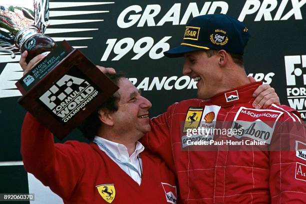 Jean Todt, Michael Schumacher, Ferrari F310, Grand Prix of Belgium, Circuit de Spa-Francorchamps, 25 August 1996. Jean Todt and Michael Schumacher...