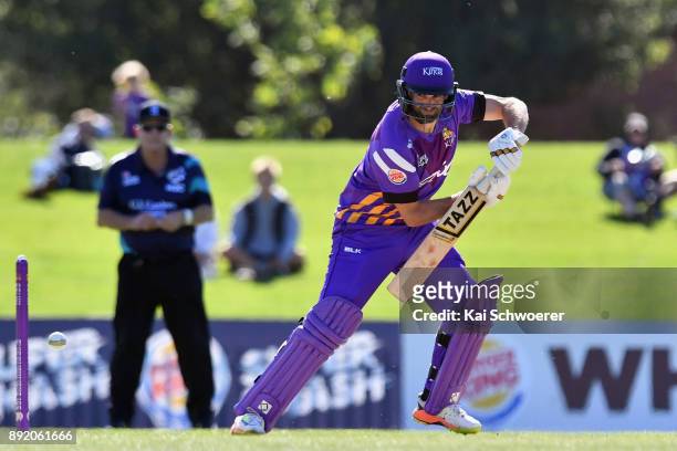 Andrew Ellis of Canterbury bats during the Supersmash Twenty20 match between Canterbury and Otago on December 14, 2017 in Christchurch, New Zealand.