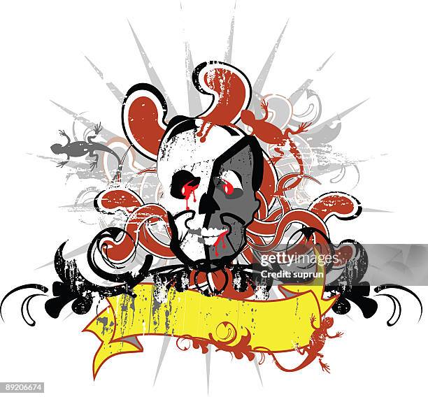 ilustrações de stock, clip art, desenhos animados e ícones de crânio abstrato grunge banner - lizard