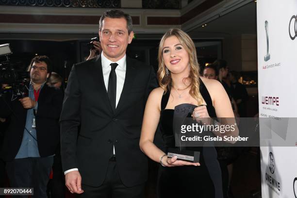 Michael Mronz and Gina-Maria Schumacher, daughter of of Michael Schumacher with award during the Audi Generation Award 2017 at Hotel Bayerischer Hof...