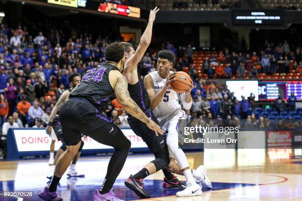 Guard Chandler Hutchison of the Boise State Broncos works in the paint during second half action against the Grand Canyon Lopes on December 13, 2017...