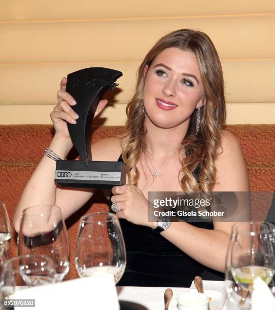 Gina-Maria Schumacher, daughter of of Michael Schumacher with award during the Audi Generation Award 2017 at Hotel Bayerischer Hof on December 13,...