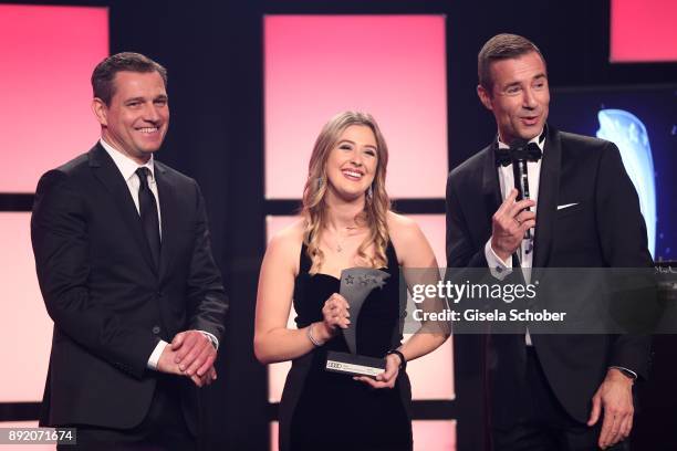 Michael Mronz and Gina-Maria Schumacher, daughter of of Michael Schumacher and Kai Pflaume during the Audi Generation Award 2017 at Hotel Bayerischer...