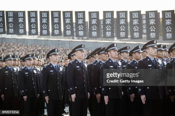 The state memorial ceremony for Nanjing Massacre victims is held at the Nanjing Massacre Museum on December 13, 2017 in Nanjing, Jiangsu Province of...