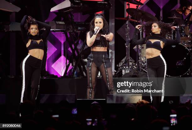 Demi Lovato performs at 103.5 KISS FM's iHeartRadio Jingle Ball 2017 on December 13, 2017 in Rosemont, Illinois.