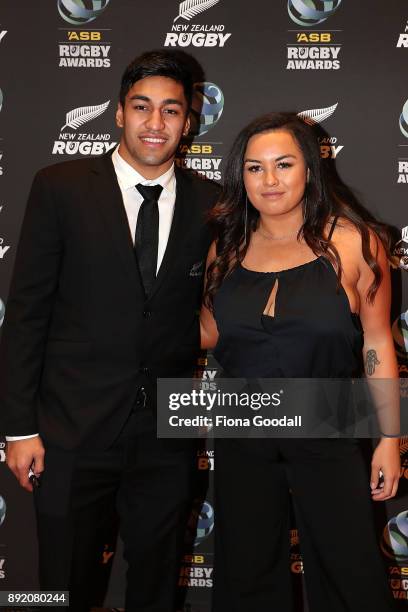 All Black Rieko Ioane and partner Dione Iusitini-Cook during the ASB Rugby Awards 2018 at Sky City on December 14, 2017 in Auckland, New Zealand.