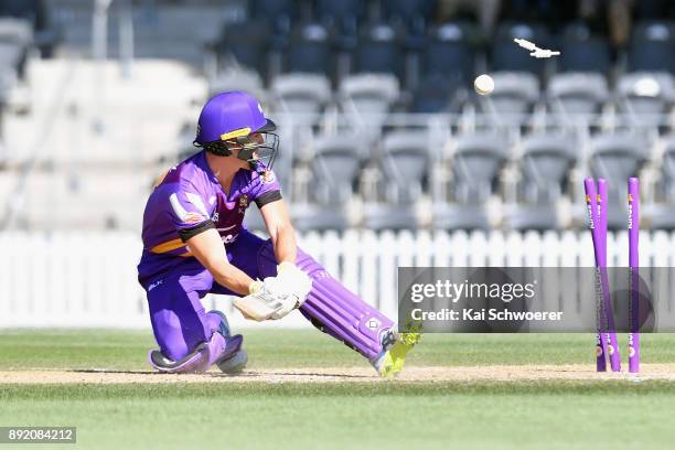 Cole McConchie of Canterbury reacts after being dismissed by James Neesham of Otago during the Supersmash Twenty20 match between Canterbury and Otago...