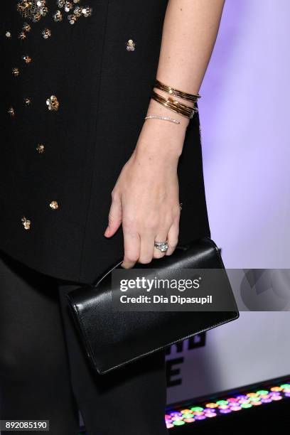 Kate Mara, clutch/jewelry detail, attends the Museum of the Moving Image Salute to Annette Bening at 583 Park Avenue on December 13, 2017 in New York...