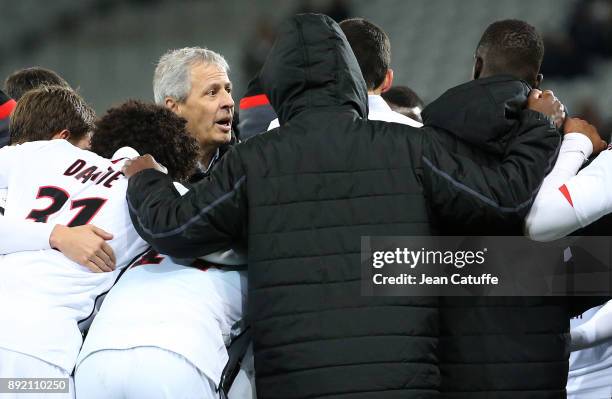 Coach of OGC Nice Lucien Favre during the French League Cup match between Lille OSC and OGC Nice at Stade Pierre Mauroy on December 13, 2017 in...