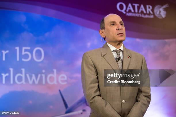 Akbar Al Baker, chief executive officer of Qatar Airways Ltd., speaks during a Bloomberg Television interview in Chiang Mai, Thailand, on Thursday,...