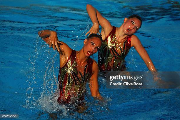 Jenna Randall and Olivia Allison of Great Britain compete in the Duet Free Preliminaries during the 13th FINA World Championships at Stadio...