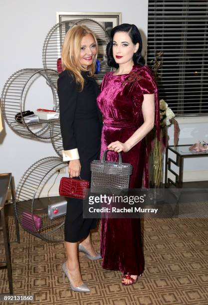 Dita Von Teese and Olgana Paris Designer Olga Djanguirov attend the Olgana Paris cocktail party at the Chateau Marmont on December 13, 2017 in Los...