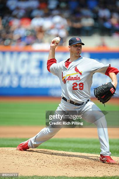 Chris Carpenter of the St. Louis Cardinals pitches during the game against the New York Mets at Citi Field in Flushing, New York on June 25, 2009....