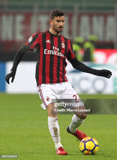 Mateo Musacchio of AC Milan in action during the Serie A match between AC Milan and Bologna FC at Stadio Giuseppe Meazza on December 10, 2017 in...