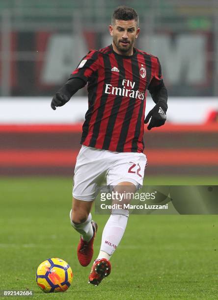 Mateo Musacchio of AC Milan in action during the Serie A match between AC Milan and Bologna FC at Stadio Giuseppe Meazza on December 10, 2017 in...