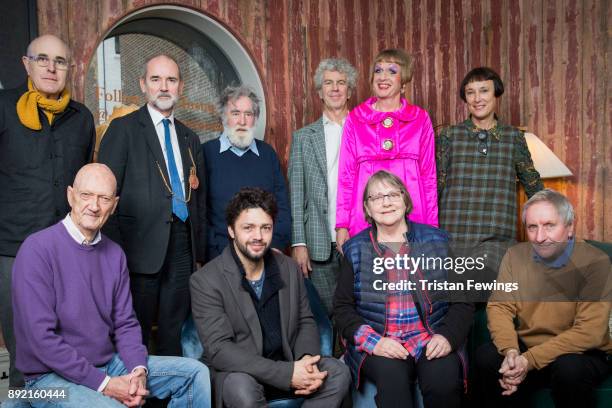 Grayson Perry RA, standing in The Academicians Room with Back row - Humphrey Ocean, Christopher Le Brun, Tom Phillips, Piers Gough, Cornelia Parker...