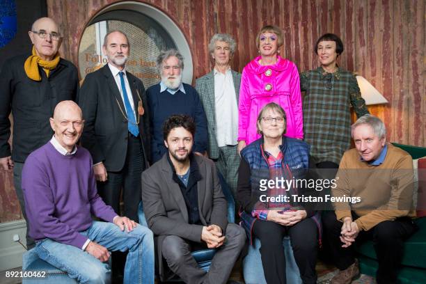 Grayson Perry RA, standing in The Academicians Room with Back row - Humphrey Ocean, Christopher Le Brun, Tom Phillips, Piers Gough, Cornelia Parker...