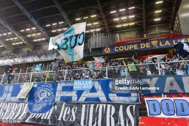 Supporters of Marseille during the french League Cup match, Round of 16, between Rennes and Marseille on December 13, 2017 in Rennes, France.