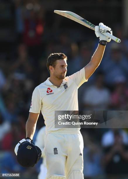 Dawid Malan of England celebrates making a century during day one of the Third Test match of the 2017/18 Ashes Series between Australia and England...