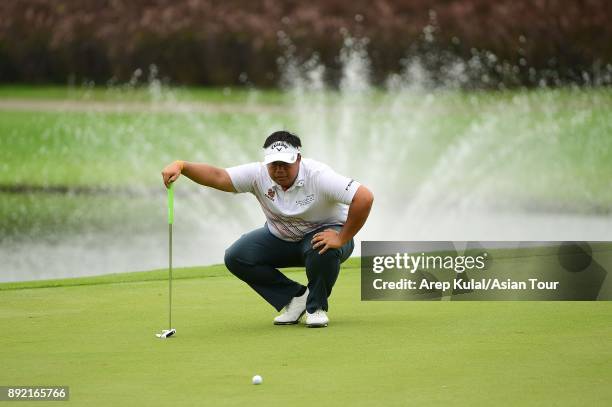 Kiradech Aphibarnrat of Thailand pictured during round one of the 2017 Indonesian Masters at Royale Jakarta Golf Club on December 14, 2017 in...