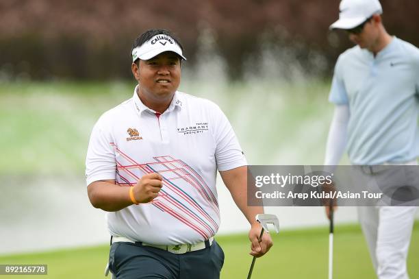 Kiradech Aphibarnrat of Thailand pictured during round one of the 2017 Indonesian Masters at Royale Jakarta Golf Club on December 14, 2017 in...