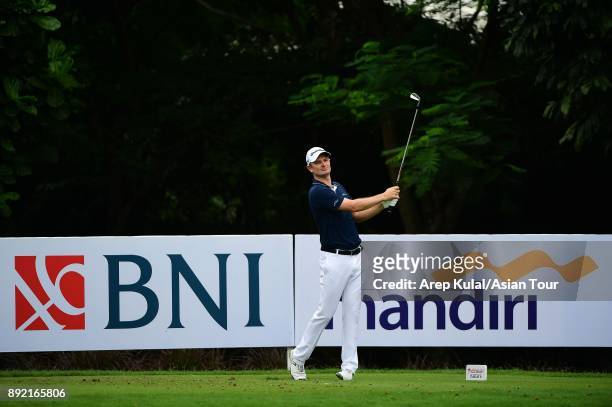 Justin Rose of England pictured during round one of the 2017 Indonesian Masters at Royale Jakarta Golf Club on December 14, 2017 in Jakarta,...