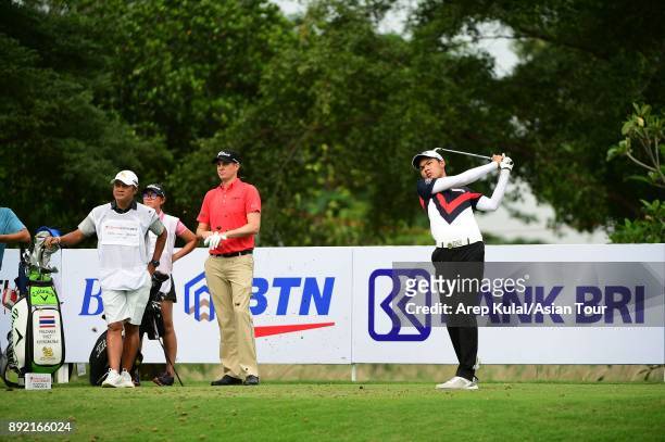 Phachara Khongwatmai of Thailand pictured during round one of the 2017 Indonesian Masters at Royale Jakarta Golf Club on December 14, 2017 in...