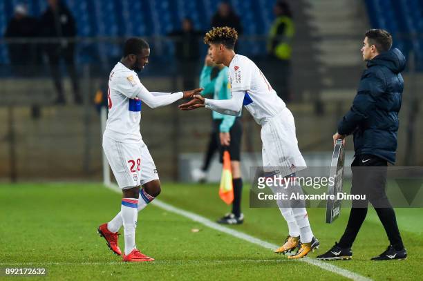Tanguy Ndombele and Willem Geubbels of Lyon during the french League Cup match, Round of 16, between Montpellier and Lyon on December 13, 2017 in...