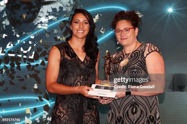 Sarah Goss wins the New Zealand Rugby Women's Player of the Year presented by Louisa Wall during the ASB Rugby Awards 2018 at Sky City on December...