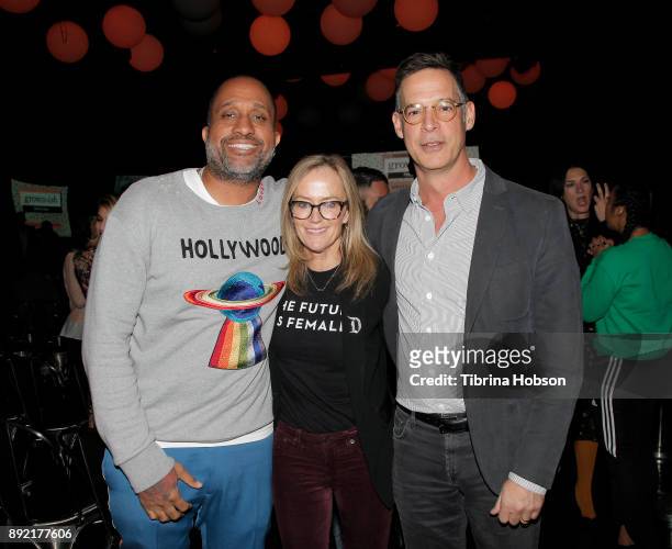 Kenya Barris, Karey Burke and Tom Ascheim attend the premiere of ABC's 'Grown-ish' after party on December 13, 2017 in Hollywood, California.