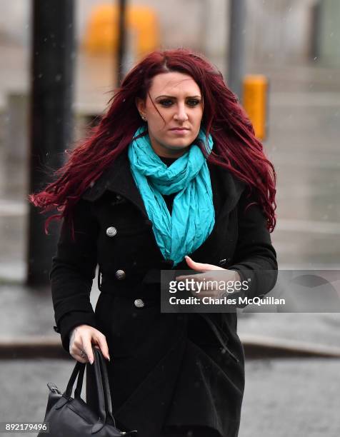 Jayda Fransen appears at Belfast Laganside Courts this morning on December 14, 2017 in Belfast, Northern Ireland. The Britain First deputy leader is...