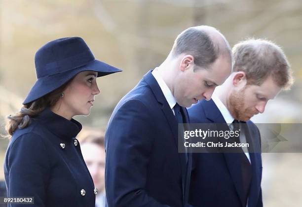 Catherine, Duchess of Cambridge, Prince William, Duke of Cambridge and Prince Harry attend the Grenfell Tower National Memorial Service held at St...