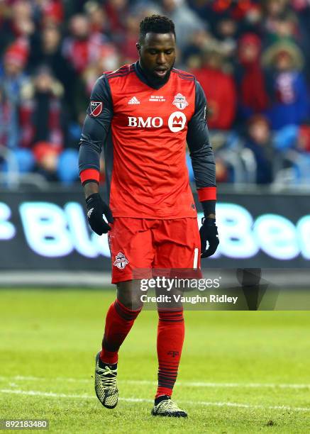 Jozy Altidore of Toronto FC looks on during the 2017 MLS Cup Final against the Seattle Sounders at BMO Field on December 9, 2017 in Toronto, Ontario,...