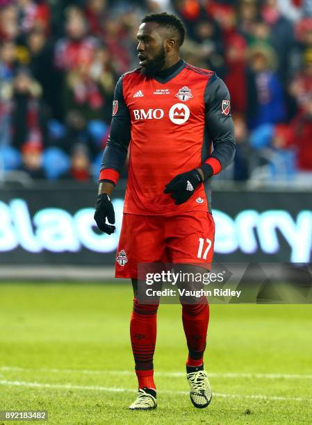 Jozy Altidore of Toronto FC looks on during the 2017 MLS Cup Final against the Seattle Sounders at BMO Field on December 9, 2017 in Toronto, Ontario,...