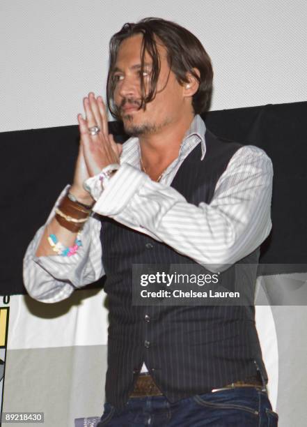 Actor Johnny Depp speaks at "Alice in Wonderland" press conference during Comic-Con 2009 held at San Diego Convention Center on July 23, 2009 in San...