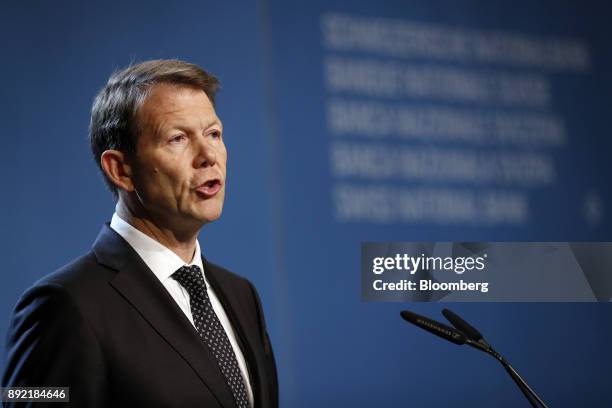 Fritz Zurbruegg, vice president of the Swiss National Bank , speaks during the bank's rate announcement news conference in Bern, Switzerland, on...