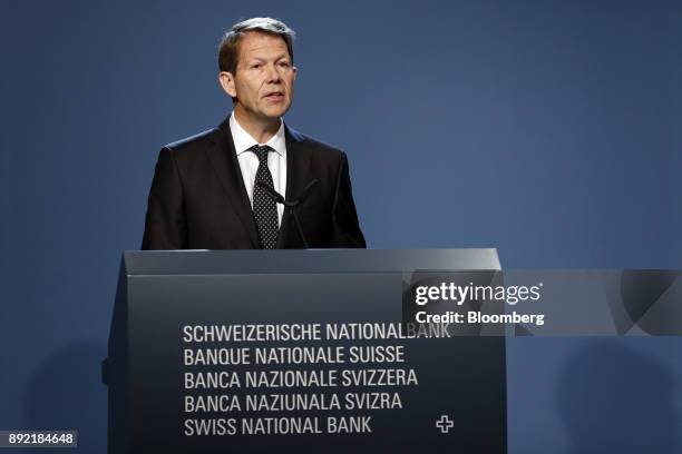 Fritz Zurbruegg, vice president of the Swiss National Bank , speaks during the bank's rate announcement news conference in Bern, Switzerland, on...