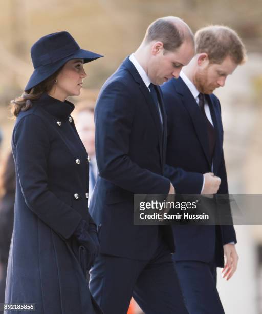 Catherine, Duchess of Cambridge, Prince William, Duke of Cambridge and Prince Harry attend the Grenfell Tower national memorial service held at St...