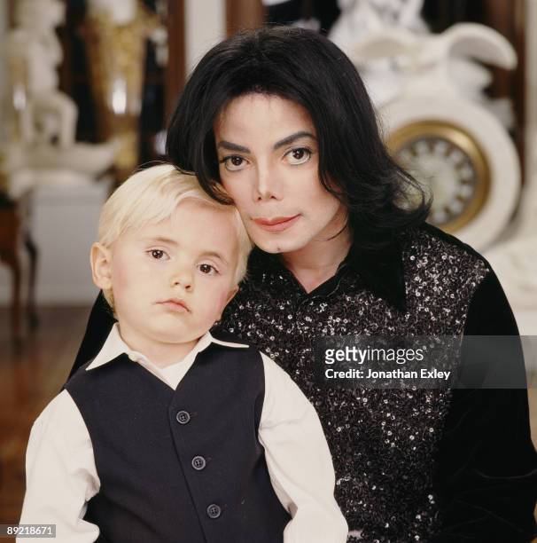 Singer/Songwriter Michael Jackson with son Michael Joseph Jackson, Jr. Photographed at Neverland Ranch in 2001.