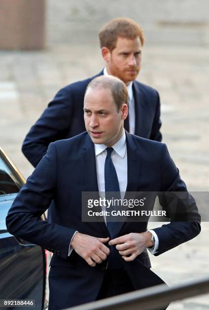 Britain's Prince William, Duke of Cambridge, and Britain's Prince Harry arrive to attend the Grenfell Tower National Memorial Service at St Paul's...