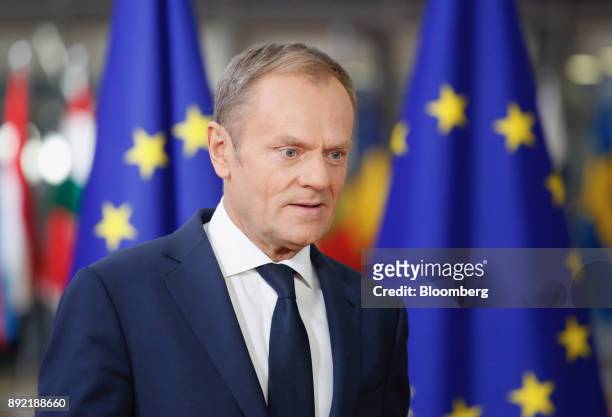 Donald Tusk, president of the European Union , arrives at a European Union leaders summit at the Europa Building in Brussels, Belgium, on Thursday,...