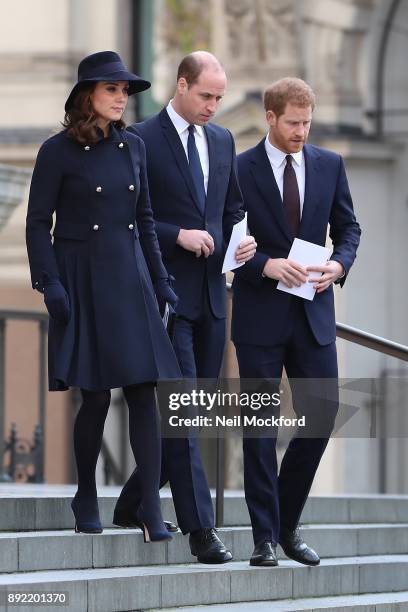 Catherine, Duchess of Cambridge, Prince William, Duke of Cambridge and Prince Harry attend the Grenfell Tower national memorial service held at St...