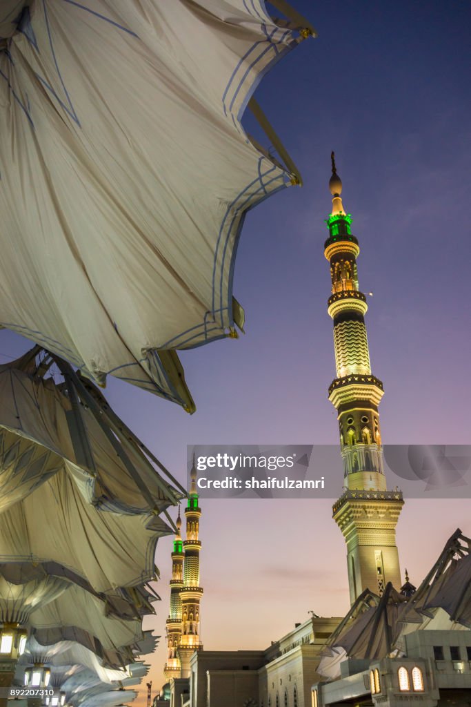 View of minarets of Mosque Al-Nabawi in Medina