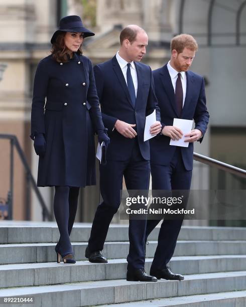 Catherine, Duchess of Cambridge, Prince William, Duke of Cambridge and Prince Harry attend the Grenfell Tower national memorial service held at St...