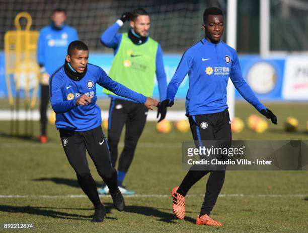 Dalbert Henrique Chagas Estevão and Yann Karamoh of FC Internazionale in action during the FC Internazionale training session at Suning Training...