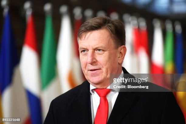 Raimonds Vejonis, Latvia's president, arrives at a European Union leaders summit at the Europa Building in Brussels, Belgium, on Thursday, Dec. 14,...