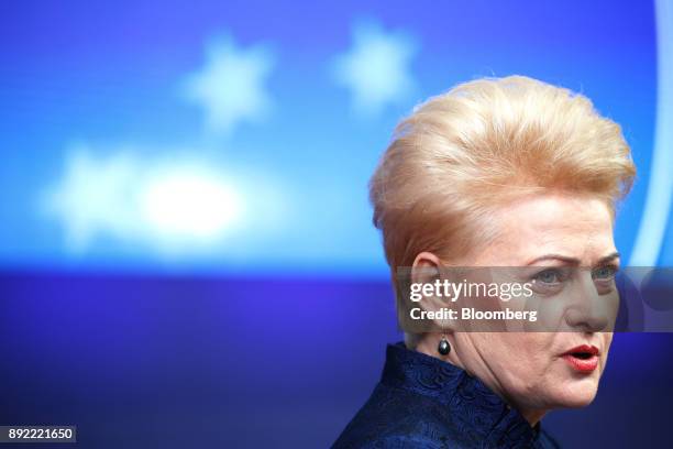 Dalia Grybauskaite, Lithuania's president, arrives at a European Union leaders summit at the Europa Building in Brussels, Belgium, on Thursday, Dec....