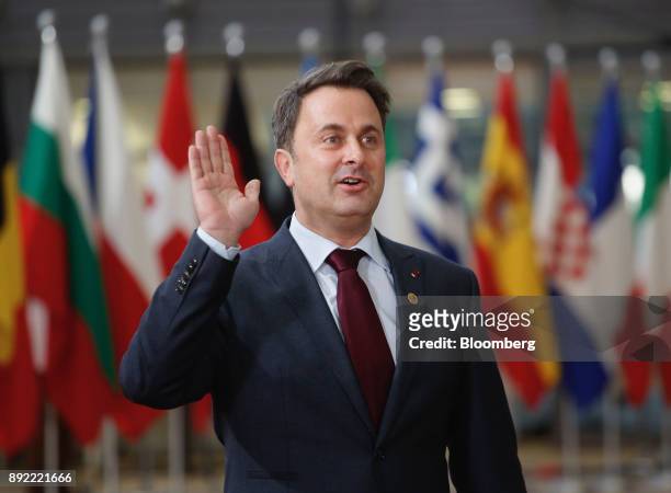 Xavier Bettel, Luxembourg's prime minister, gestures as he arrives at a European Union leaders summit at the Europa Building in Brussels, Belgium, on...